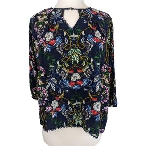 She + Sky Long Sleeve Floral Print Blouse Keyhole Neckline Size Medium